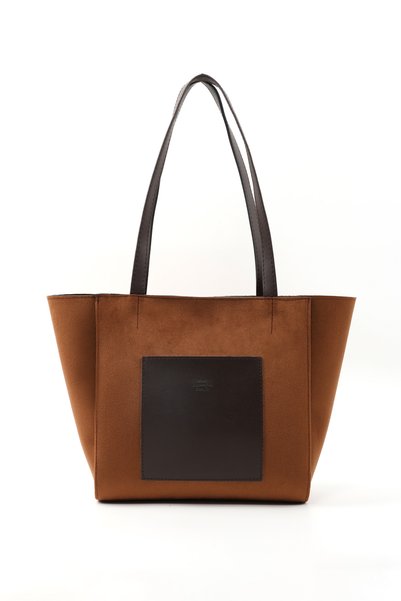 Suede Tan/Brown Shk255 Large Size Faux Leather Hand, Arm and Shoulder Bag with Front Pocket and Zipper