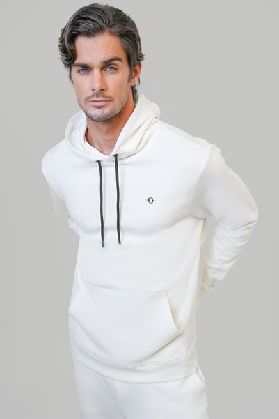 Cotton White Hooded Regular Fit Sweatshirt