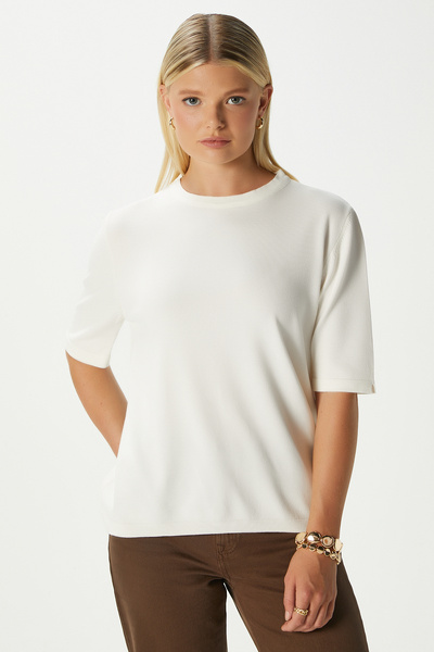 Viscose Texture Next Premium Selection Ecru Half Sleeve Knitwear Sweater