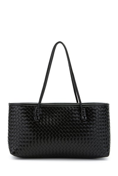 Knitted Detailed Faux Leather Dora Women's Shoulder Bag Black