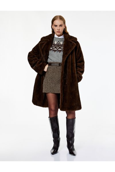 X Melis Ağazat - A-Line Slim Fit Mini Winter Skirt with Pockets