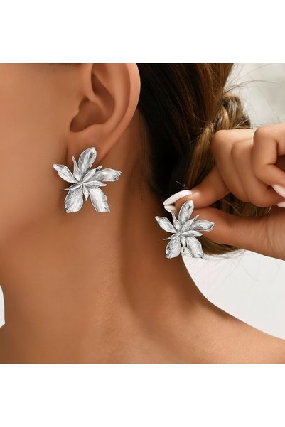 Women's Silver Layered Lily Flower Earrings