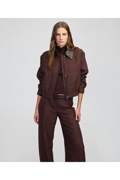 Contrast collar plaid pattern jacket