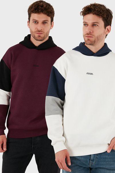 Cotton Relaxed Fit Hooded Soft with Fluff Inside Sh Fleece-Lined Pack of 2 Sweat Men's Sweat 59052
