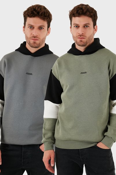 Cotton Relaxed Fit Hooded Soft with Fluff Inside Sh Fleece-Lined Pack of 2 Sweat Men's Sweat 59052