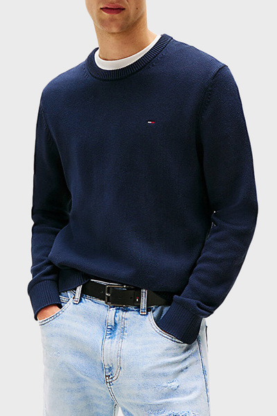With Logo Cotton Slim Fit Crew Neck Knitted Sweater Men's Sweater Dm0Dm21787 C1G