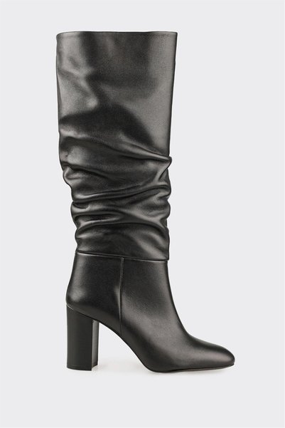 Black Women's Leather Heeled Boots