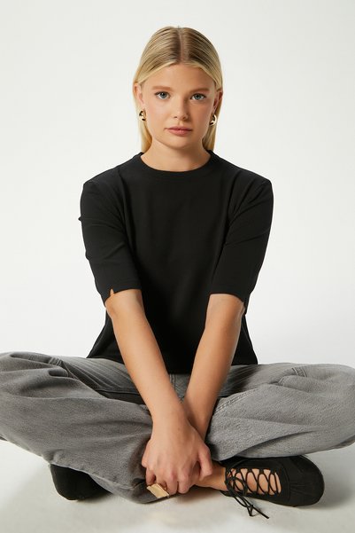 Viscose Texture Next Premium Selection Black Half Sleeve Knitwear Sweater