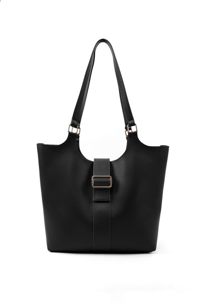 Black Shk269 Faux Leather Single Compartment, Snap Fastener, Hand, Arm and Shoulder Bag