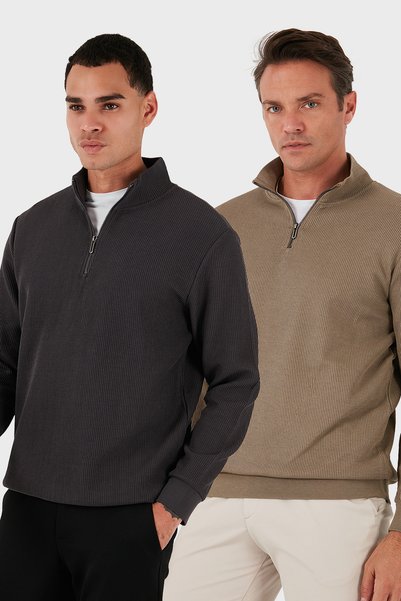 Cotton Regular Fit Half Zip Mock Neck 2-Pack Sweat Men's Sweat 5905716S2