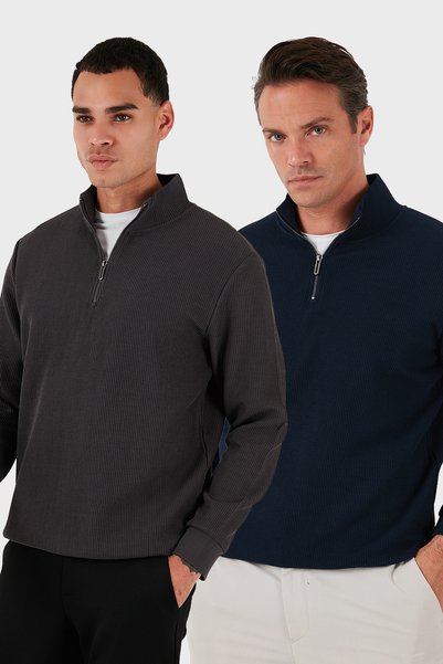 Cotton Regular Fit Half Zipper Stand-Up Collar 2-Pack Sweat Men's SWEAT 5905716S2
