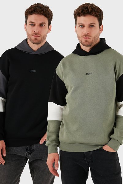 Cotton Relaxed Fit Hooded Soft with Fluff Inside Sh Fleece-Lined Pack of 2 Sweat Men's Sweat 59052