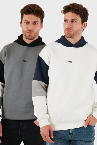 Cotton Relaxed Fit Hooded Soft with Fluff Inside Sh Fleece-Lined Pack of 2 Sweat Men's Sweat 59052