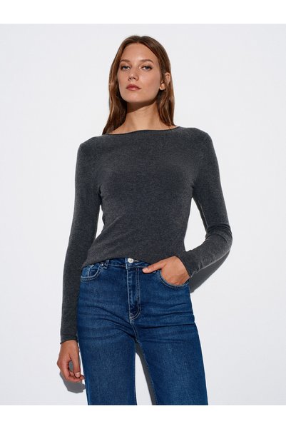 10840 Boat Neck Cashmere Blend Sweater-Smoked M.