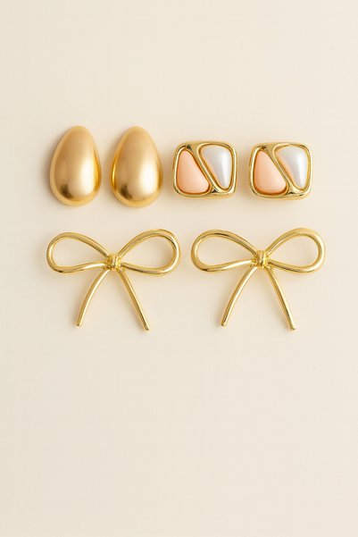 Women's Gold 3-Piece Trendy Earring Set
