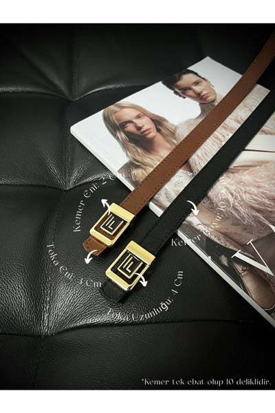 2-Piece Opportunity Product: Thin Women's Belt with Gold Buckle and F Logo, Trouser Belt, Jacket Belt, Belt
