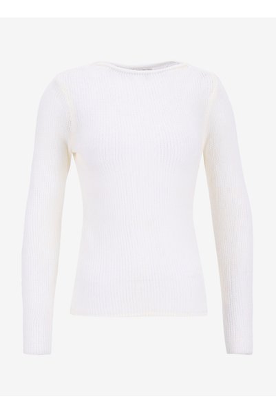 Kayık Yaka Slim Fit Plain Ecru Sweater Women Pbf5Wl-Kzk5100