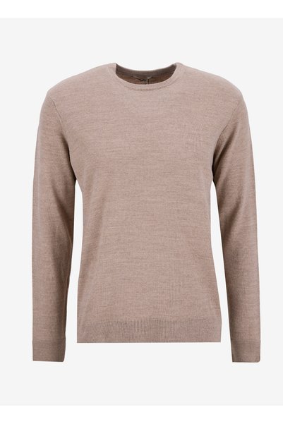 Crew Neck Basic Plain Beige Men's Sweater Pbf5Wm-Kzk9557