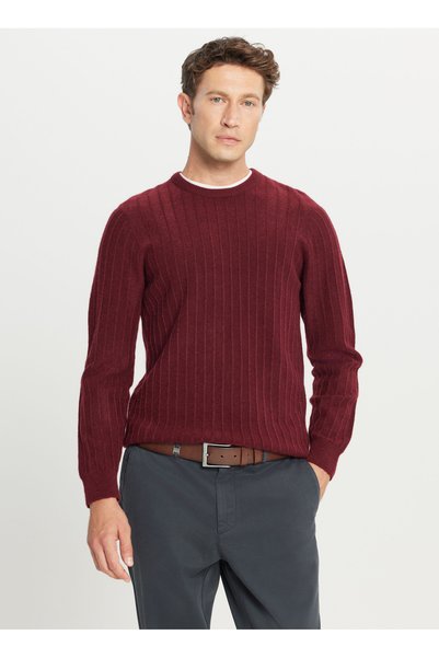 Crew Neck Standard Claret Red Men's Sweater Ace049261479_Brd