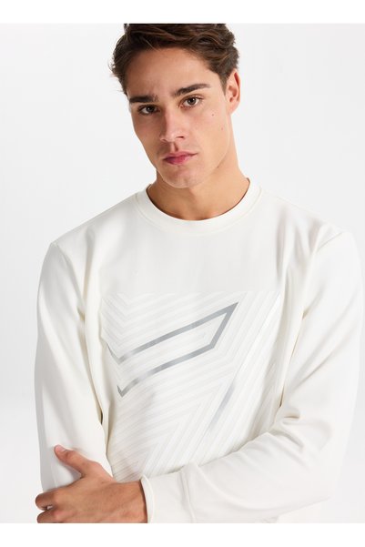 Crew Neck Ecru Men's Sweatshirt GU25MFW08031