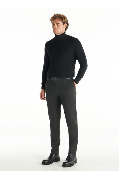 Elastic Waist Slim Leg Slim Straight Anthracite Men's Trousers Tbmrtr1042