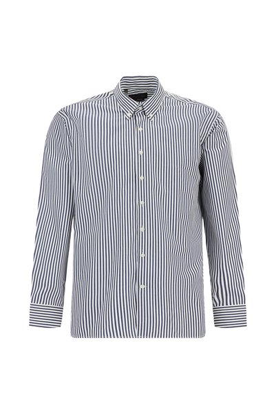 Long Sleeve Regular Fit Button-Down Collar Striped Cotton Shirt