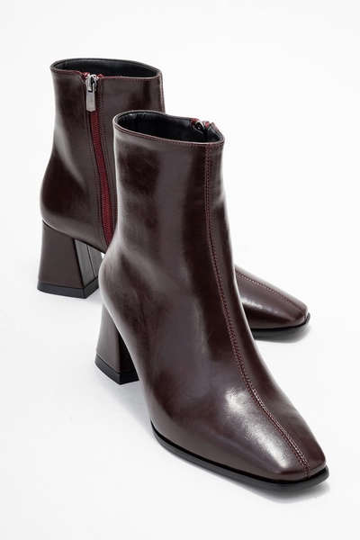 Arven Burgundy Leather Women's Thick Heeled Boots