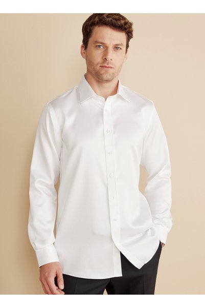 Slim Fit Classic Collar White Men's Shirt BBFW25MSH017
