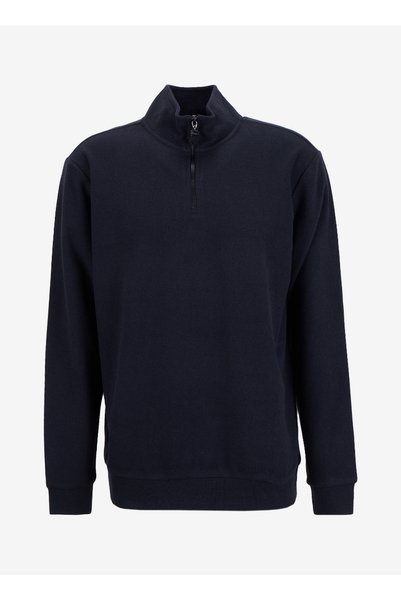 Limon Bato Collar Plain Knit Patterned Black Men's Sweatshirt Mml5Wm-Swt9517