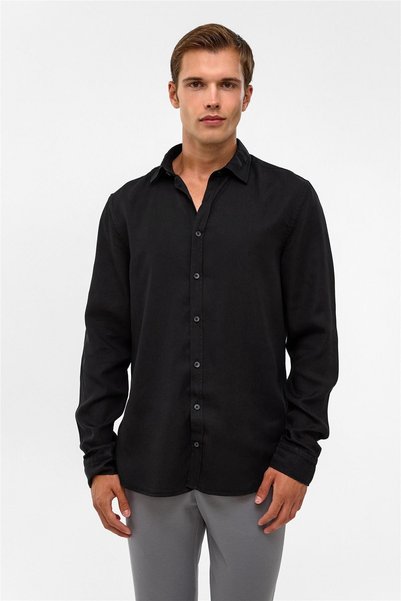 Black regular fit denim shirt