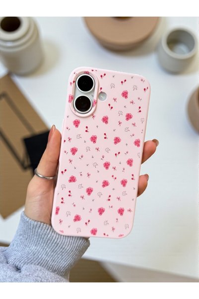 iPhone 16 Compatible Pink Flower Pattern Launch Liquid Silicone Soft Case