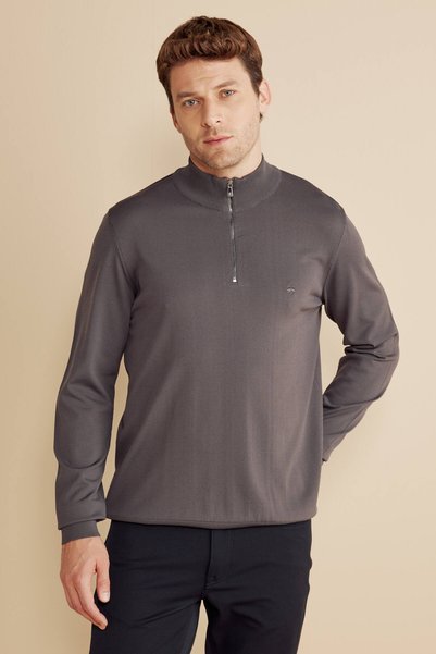 Men's Anthracite Melange Bato Collar Rayon Sweater