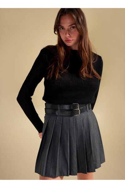 Kayak Yaka Slim Fit Plain Black Sweater Women Pbf5Wl-Kzk5100