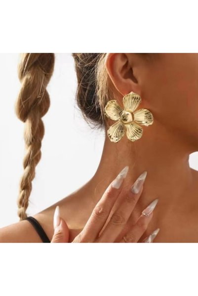 Women's Gold Large Flower Earrings