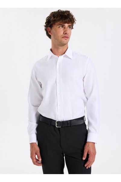 Slim Fit Sumos Yaka Dobby White Men's Shirt F5Wm-Gml 2584