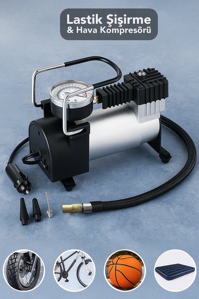 150 Psi Car Tire Air Compressor - Auto Inflator Pump with Gauge Metal Body with Cigarette Lighter Input