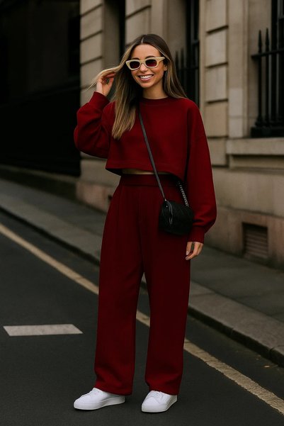 Women's Wide Leg Loose Burgundy Palazzo Pants