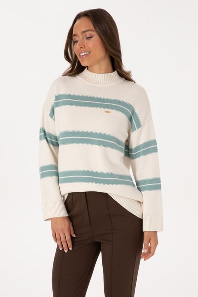 Women's Cream Turtleneck Striped Sweater 50314666-Vr071