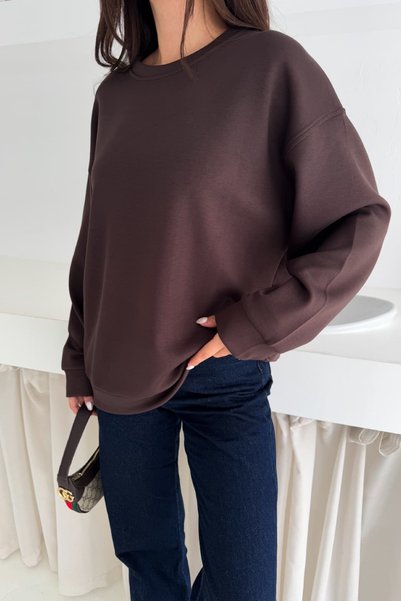 Brown Modal Fabric Basic Sweatshirt