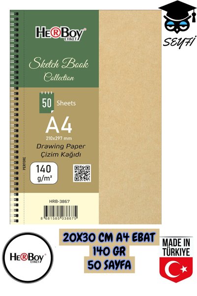 20X30 cm A4 Sketching Black Pen Drawing Notebook 140 Gr Ring Bound 50 Sheets Herboy