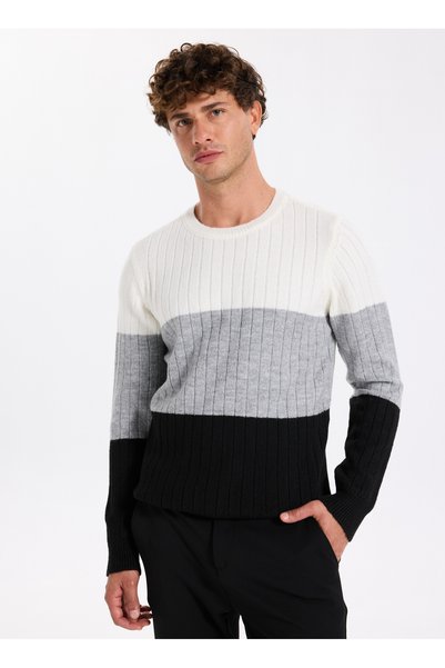 Crew Neck Slim Fit Plain Black Men's Sweater F5Wm-Kzk 2272
