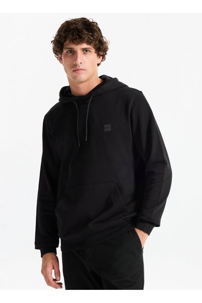 Hooded Collar Black Men's Sweatshirt Wetalk