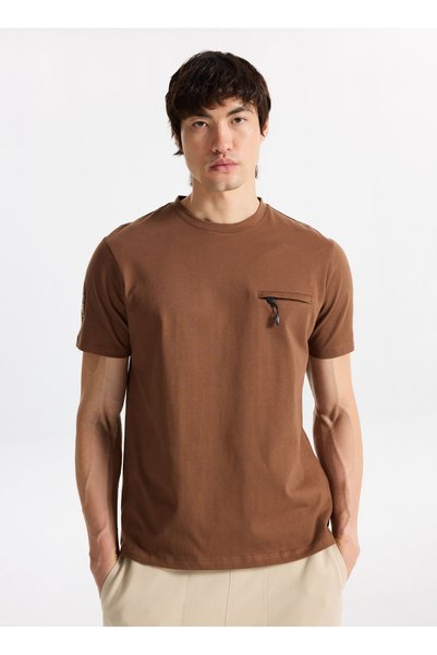 D5Wm-Tst3860 Light Brown Crew Neck Relaxed Printed Men's T-Shirt