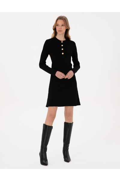 Black A-Line Knitwear Dress 50311039-Vr046