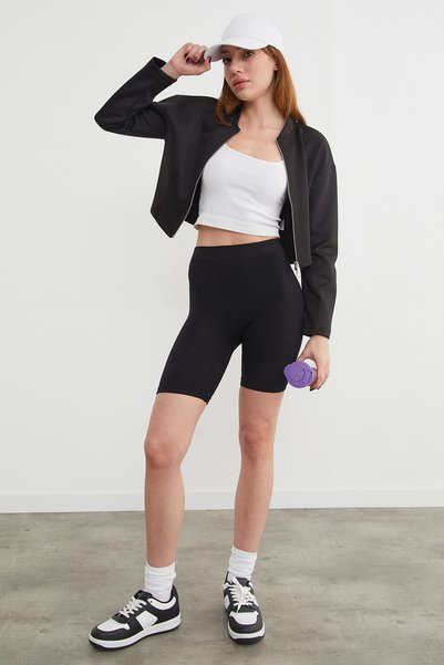 Zippered Mandarin Collar Crop Sports Jacket
