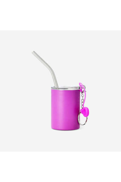 Pink Metal Straw Cup Keychain with Lid