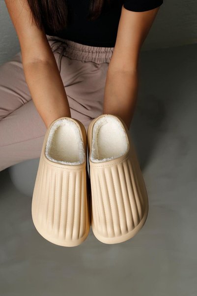 Women's Beige Homey Soft Fur Inside Waterproof Winter House Slippers 3cm Byndhfay01