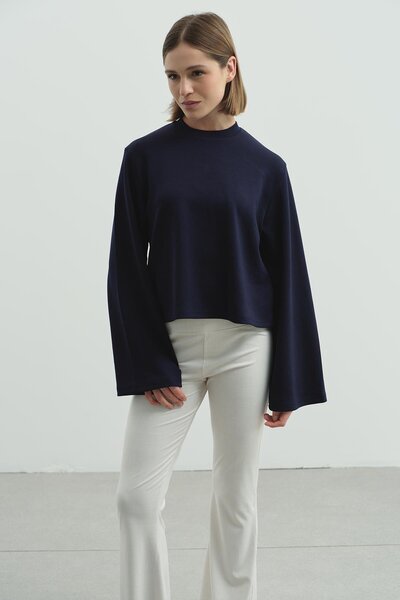 Oversized Basic Short Sweatshirt 981 Navy Blue