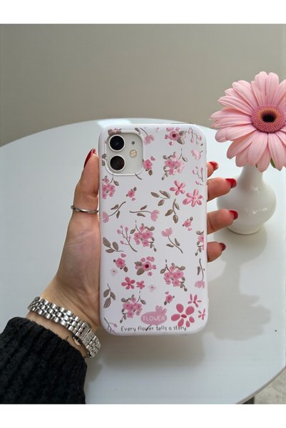 iPhone 12 Compatible White Flower Patterned Launch Liquid Silicone Soft Case