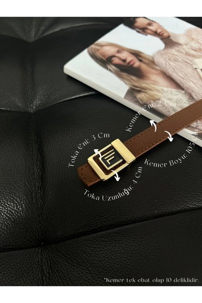 F Logo Gold Buckle Tan Women's Belt, Gold Women's Belt, Trouser Belt, Jacket Belt